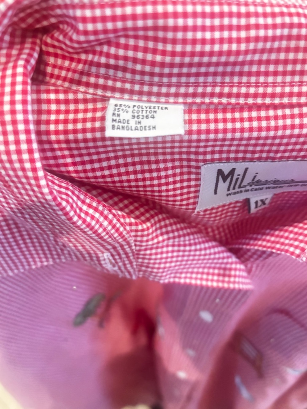 Coastal Beach Embroidered Gingham Button Down Shirt 1X Vacation Vibes - Picture 7 of 8